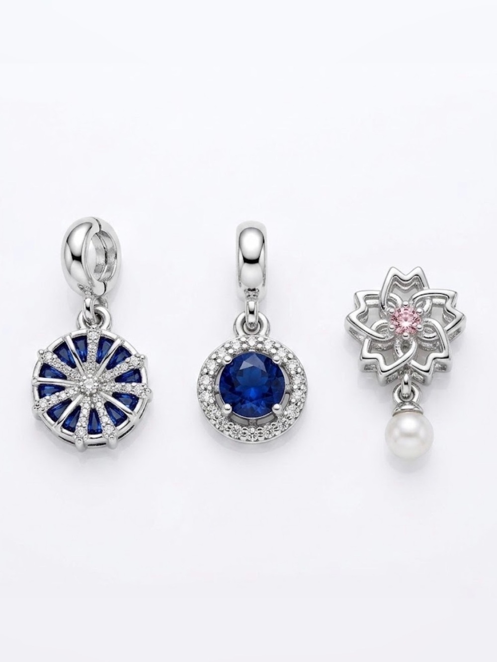 Set of 3 Silver Dangle Pandora Style Charms
